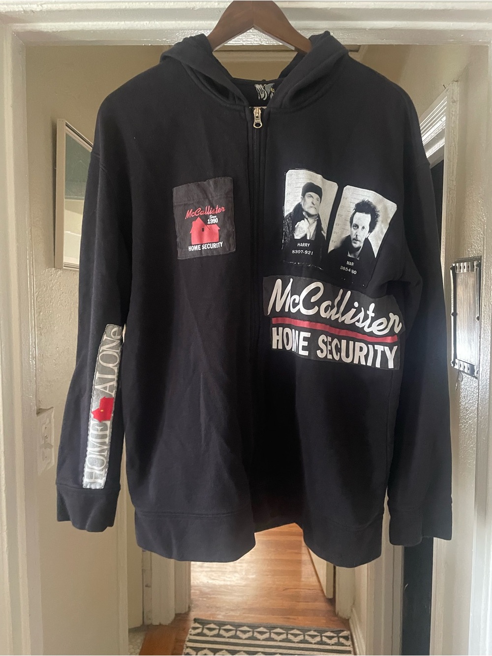 Black Home Alone Patch Work Zip-Up Hoodie